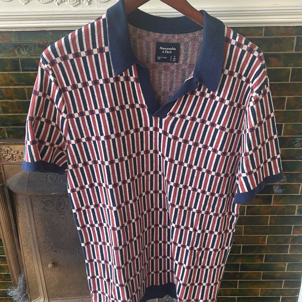 Men’s Johnny collar red and navy heavy weight tee